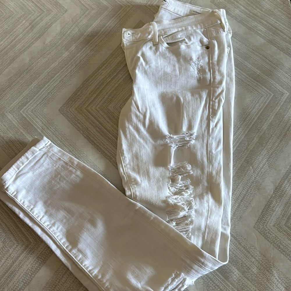 FRAME Denim Women’s Le Skinny de Jeanne White Stretch Ripped Jeans - Size 28
